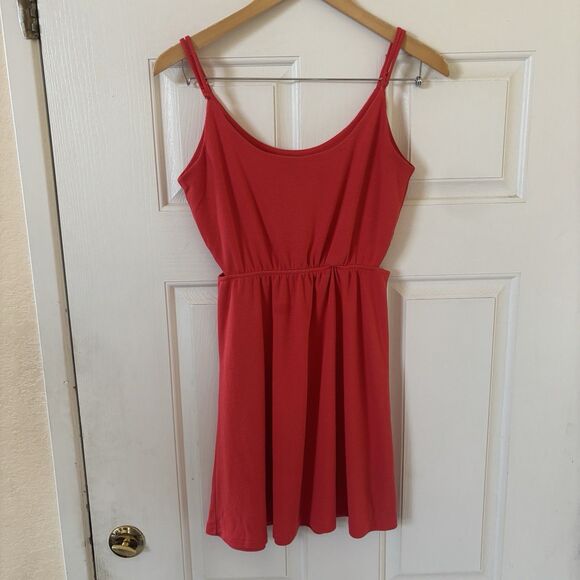 Volcom Le Fresh Mini Swing Dress Womens Orange Y2K Scoop Neck Size Small Party - Picture 2 of 13